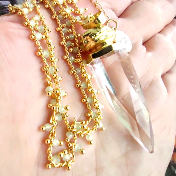 Boho Clear Crystal 22KGP Spike Necklace - Picture 2 of 15
